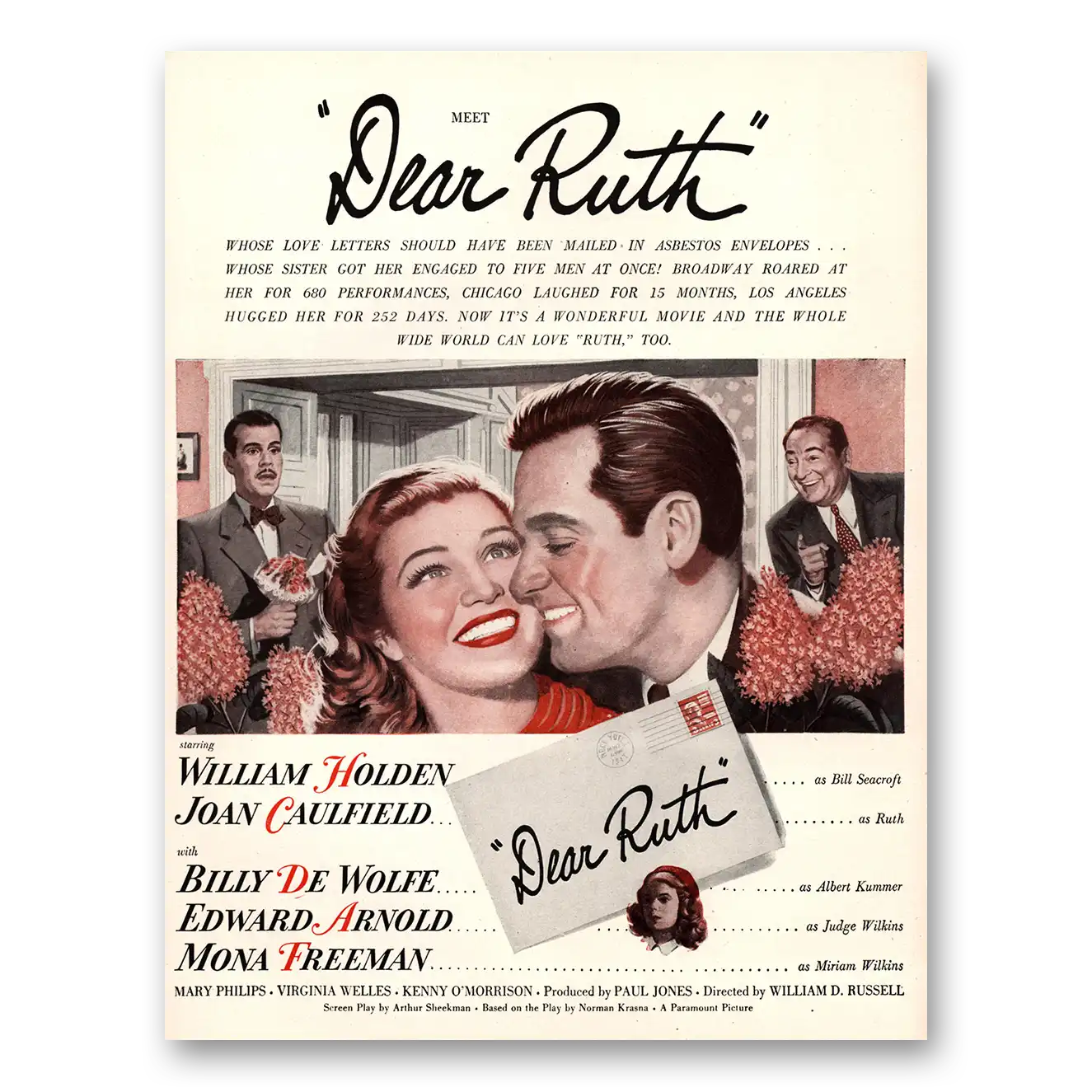 1947 Dear Ruth Movie Promo William Holden and Joan Caulfield Vintage Magazine Print Ad