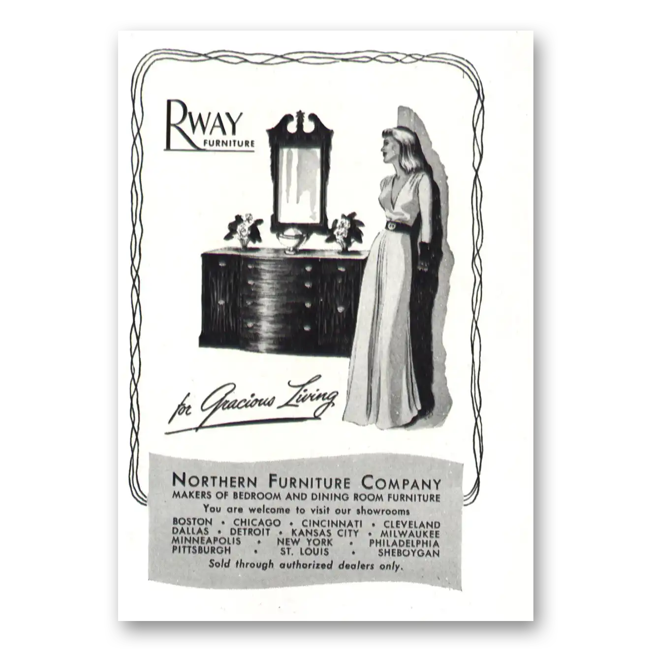 1947 Rway Northern Furniture Dresser Mirror Vintage Magazine Print Ad