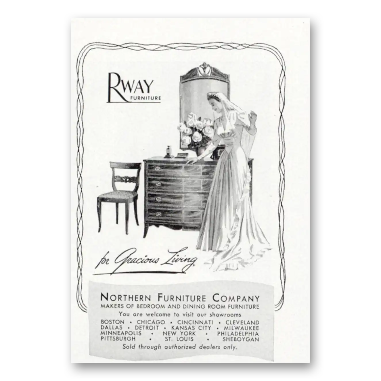 1947 Rway Northern Furniture Bride Dresser Vintage Magazine Print Ad