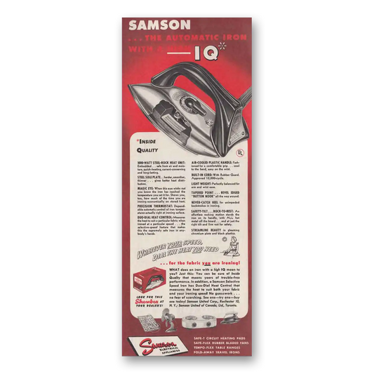 1947 Samson Iron Automatic Iron with a High IQ Vintage Magazine Print Ad