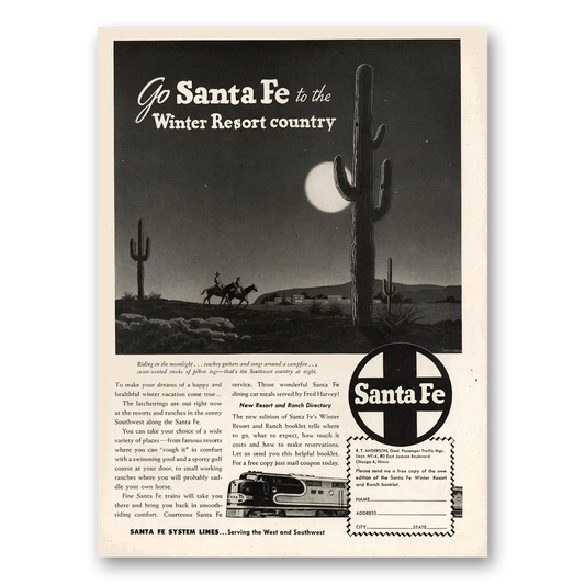 1947 Santa Fe Railway Winter Resort Country Vintage Magazine Print Ad