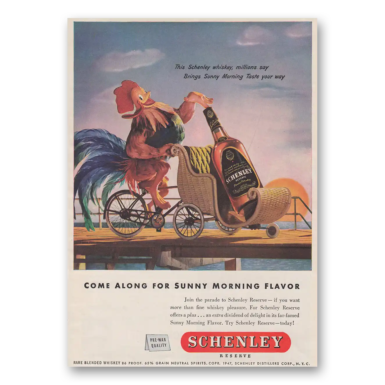 1947 Schenley Whiskey Come Along for Sunny Morning Flavor Vintage Magazine Print Ad