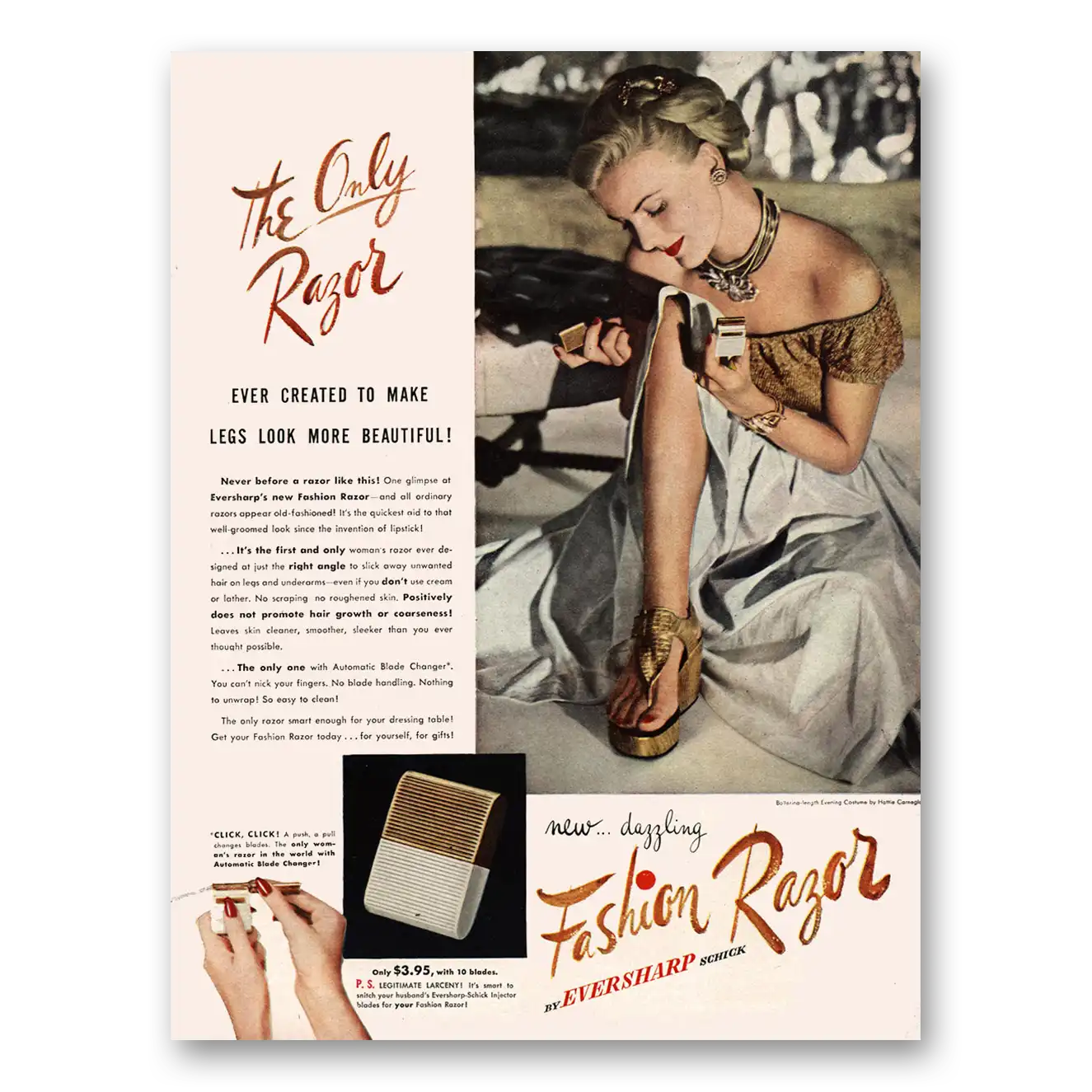 1947 Eversharp Fashion Razor Legs Look More Beautiful Vintage Magazine Print Ad