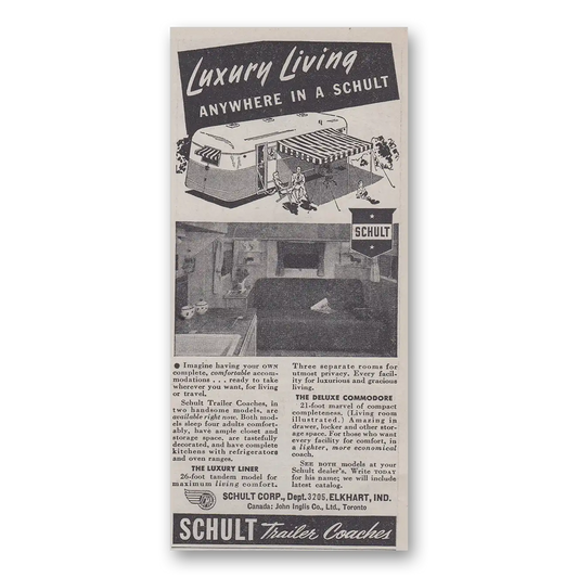 1947 Schult Trailer Coaches Luxury Living Vintage Magazine Print Ad