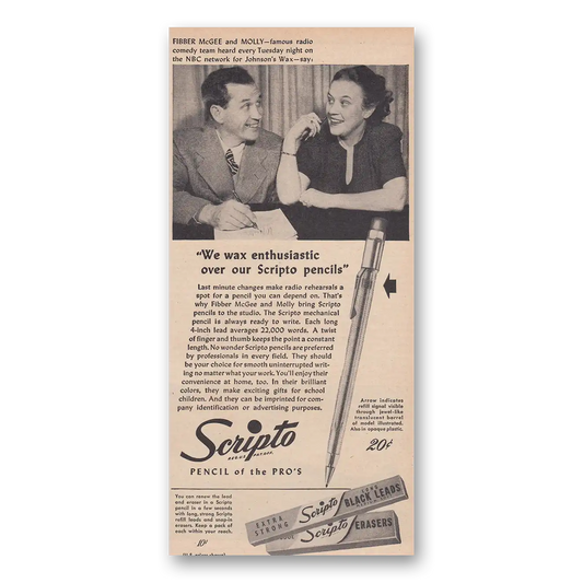 1947 Scripto Pencils Fibber McGee and Molly Vintage Magazine Print Ad