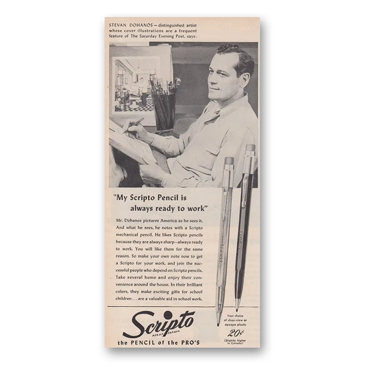 1947 Scripto Pencils Stevan Dohanos Vintage Magazine Print Ad