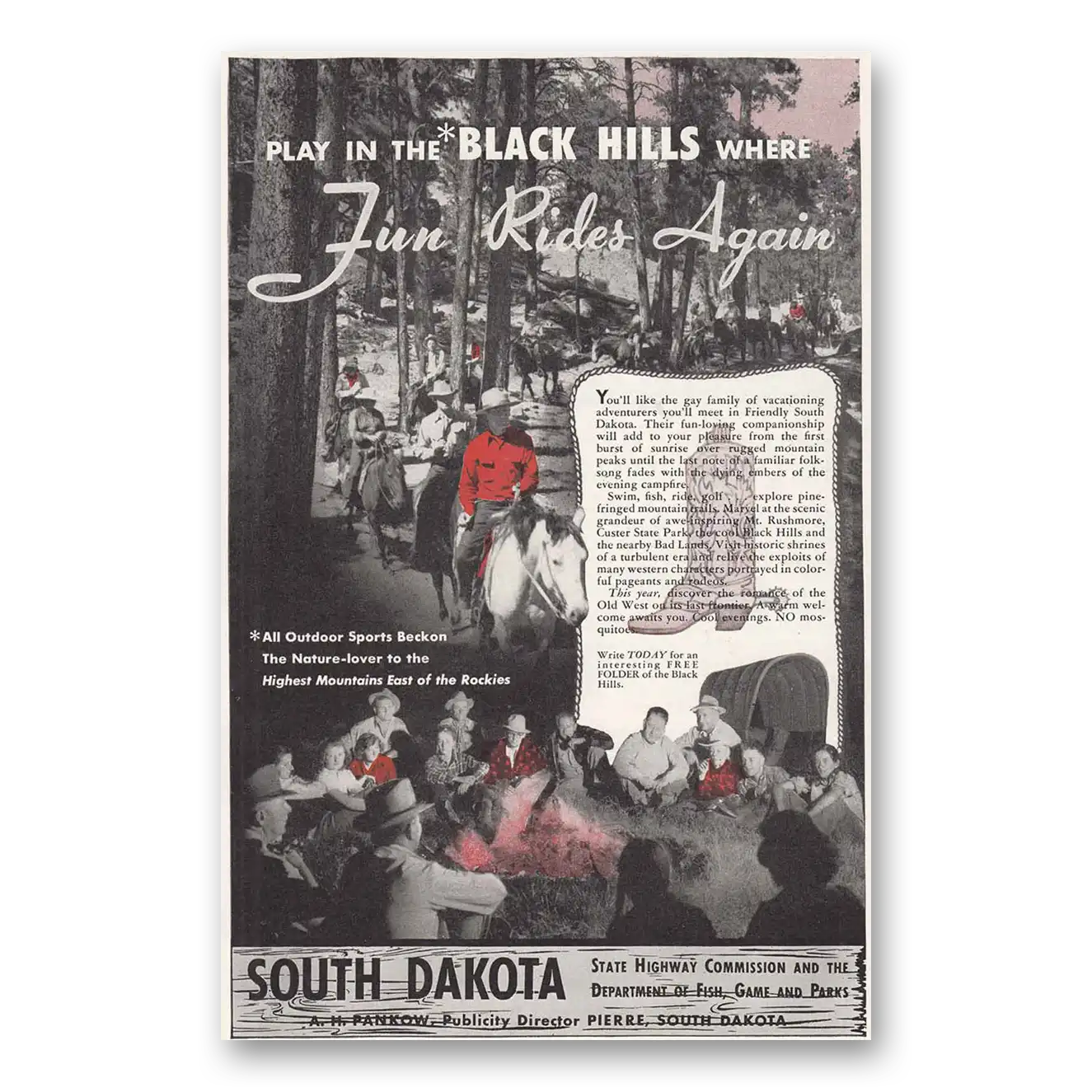 1947 South Dakota Play in the Black Hills Vintage Magazine Print Ad