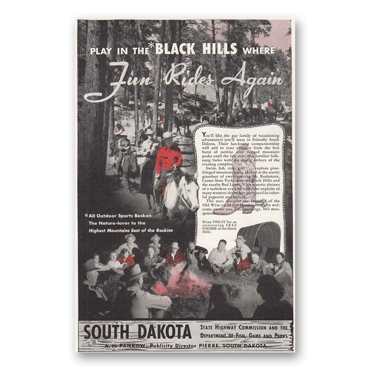 1947 South Dakota Play in the Black Hills Vintage Magazine Print Ad