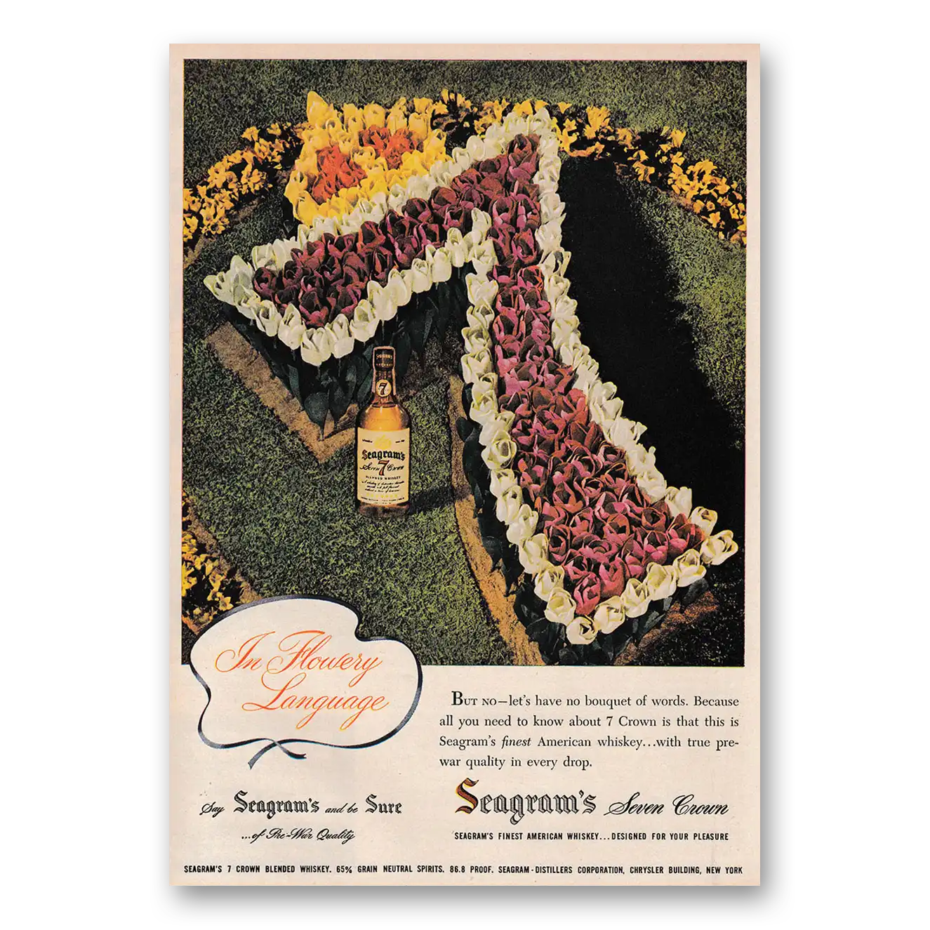 1947 Seagrams 7 Crown Whiskey Flowery Language Vintage Magazine Print Ad