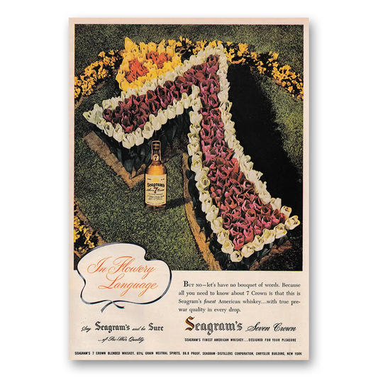 1947 Seagrams 7 Crown Whiskey Flowery Language Vintage Magazine Print Ad