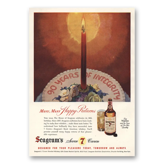 1947 Seagrams 7 Crown Whiskey Many Happy Returns Vintage Magazine Print Ad