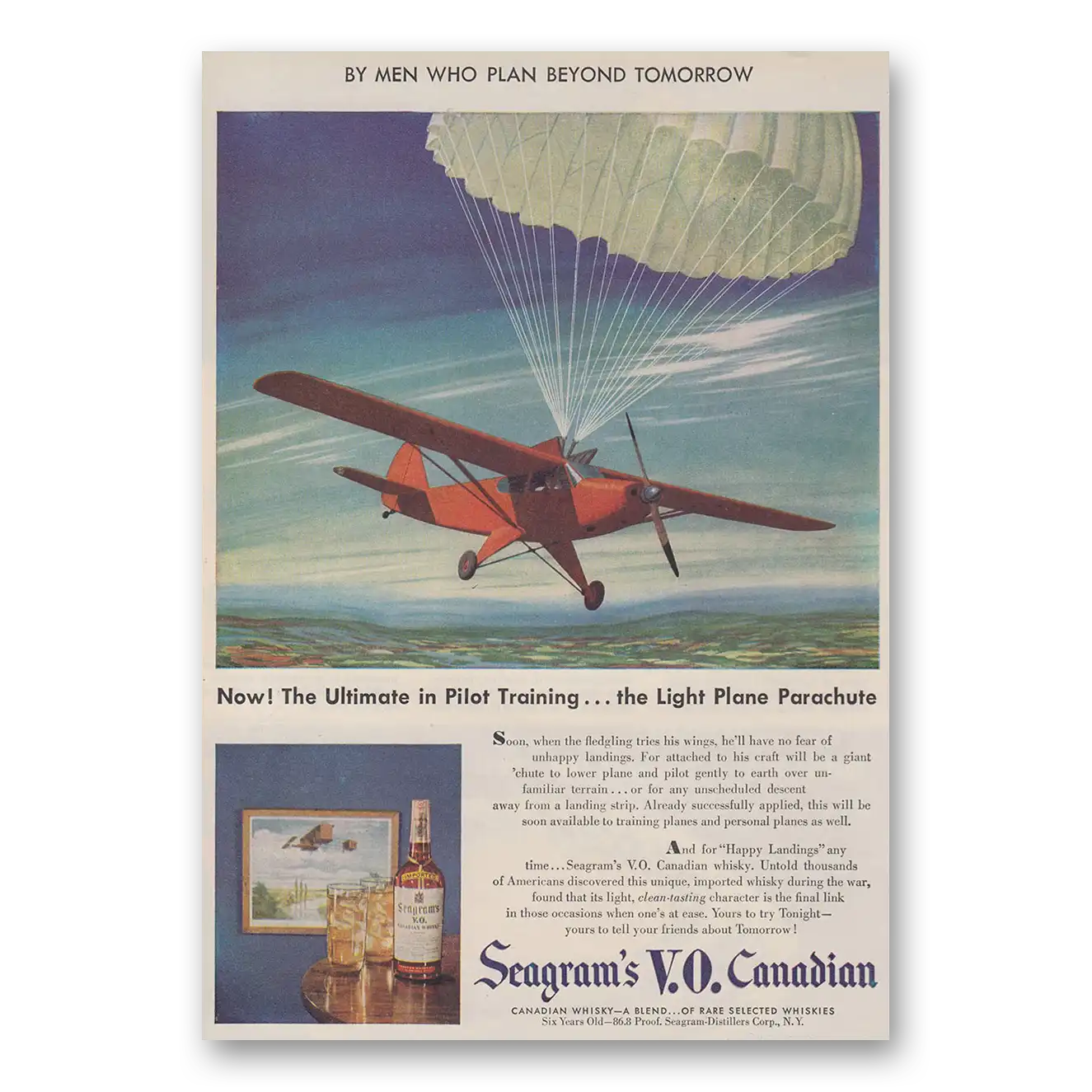 1947 Seagrams VO Whisky Ultimate In Pilot Training Vintage Magazine Print Ad