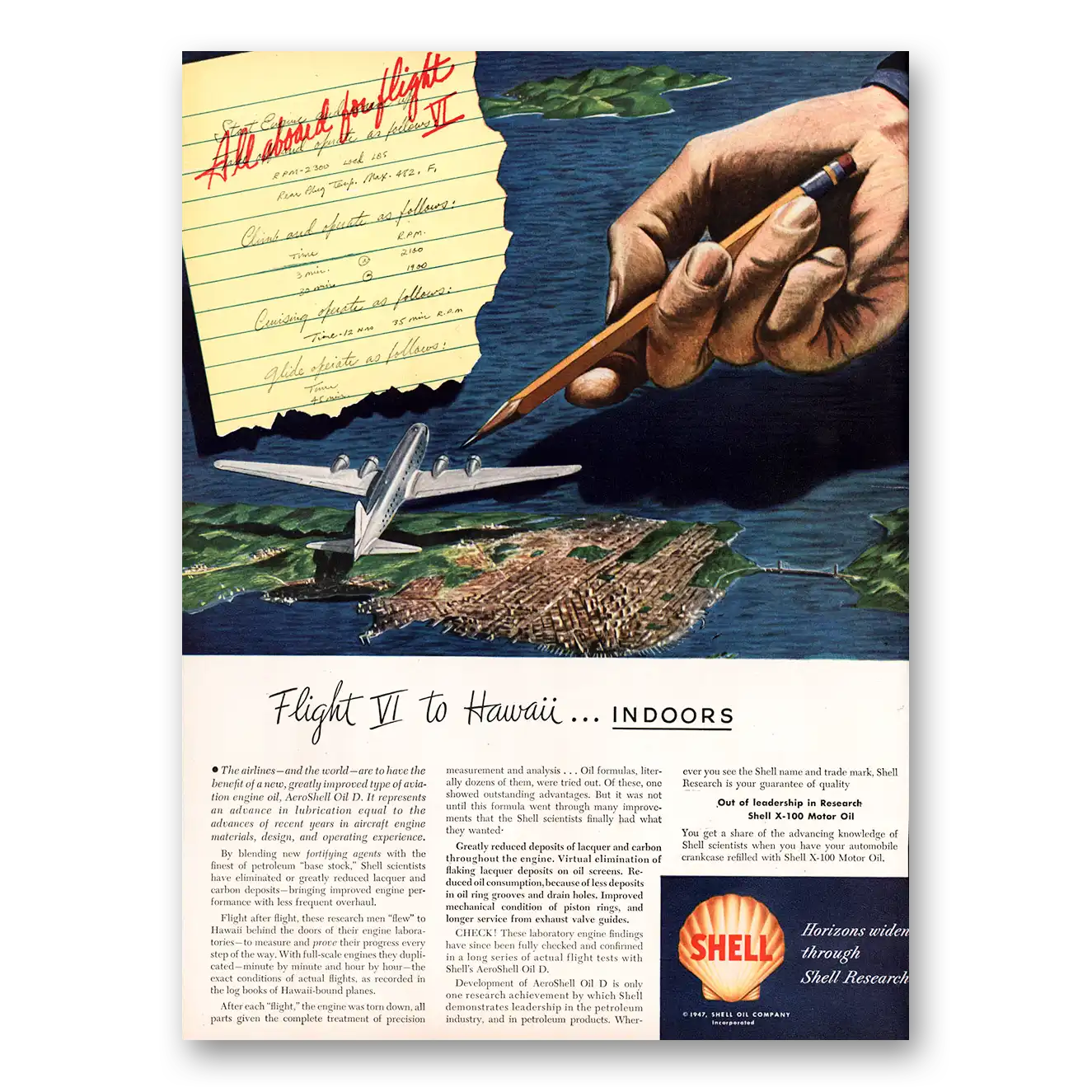 1947 Shell Research Flight VI to Hawaii Indoors Vintage Magazine Print Ad