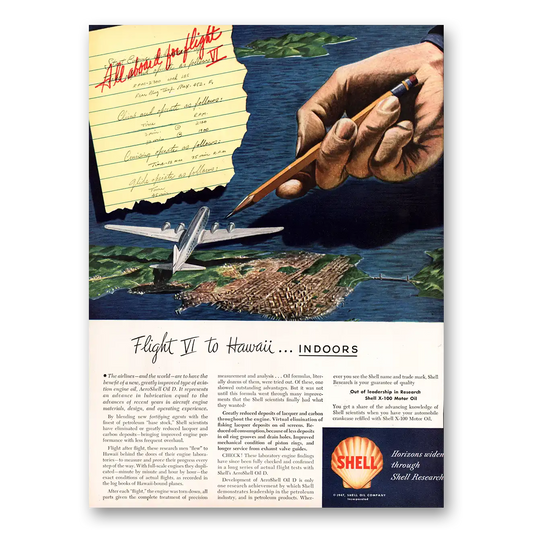 1947 Shell Research Flight VI to Hawaii Indoors Vintage Magazine Print Ad