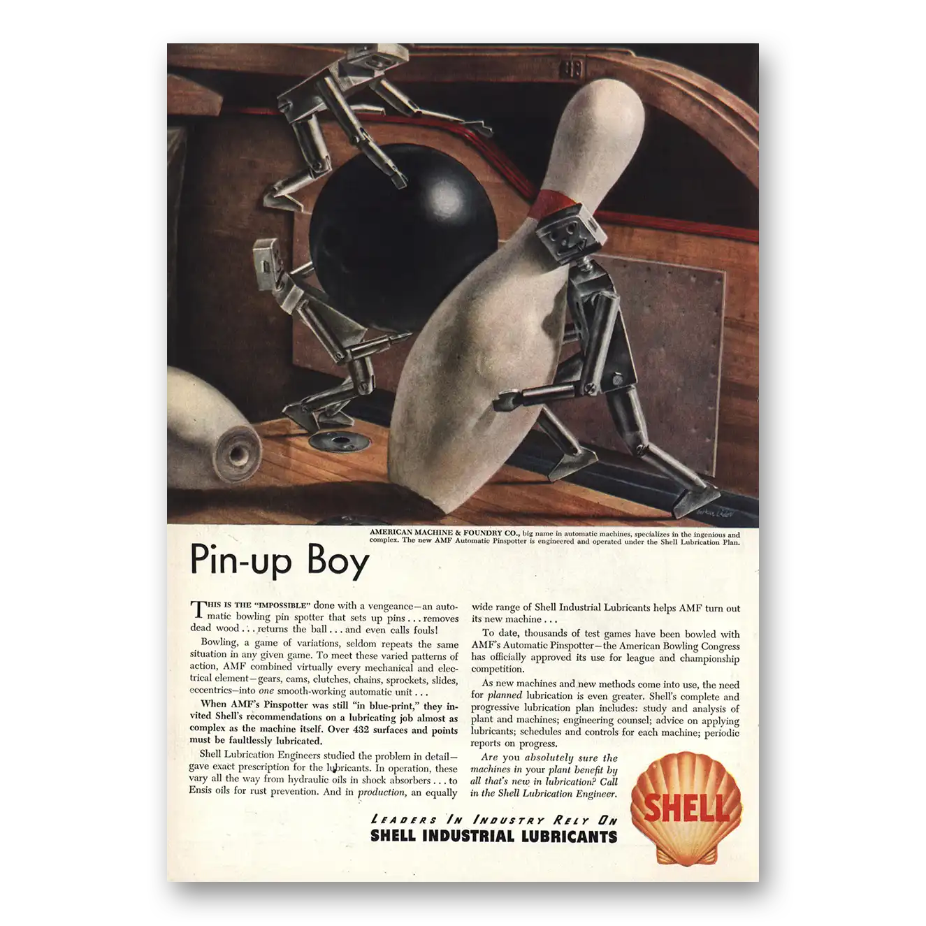 1947 Shell Lubricants Industrial Lubricants Pin Up Boy Vintage Magazine Print Ad