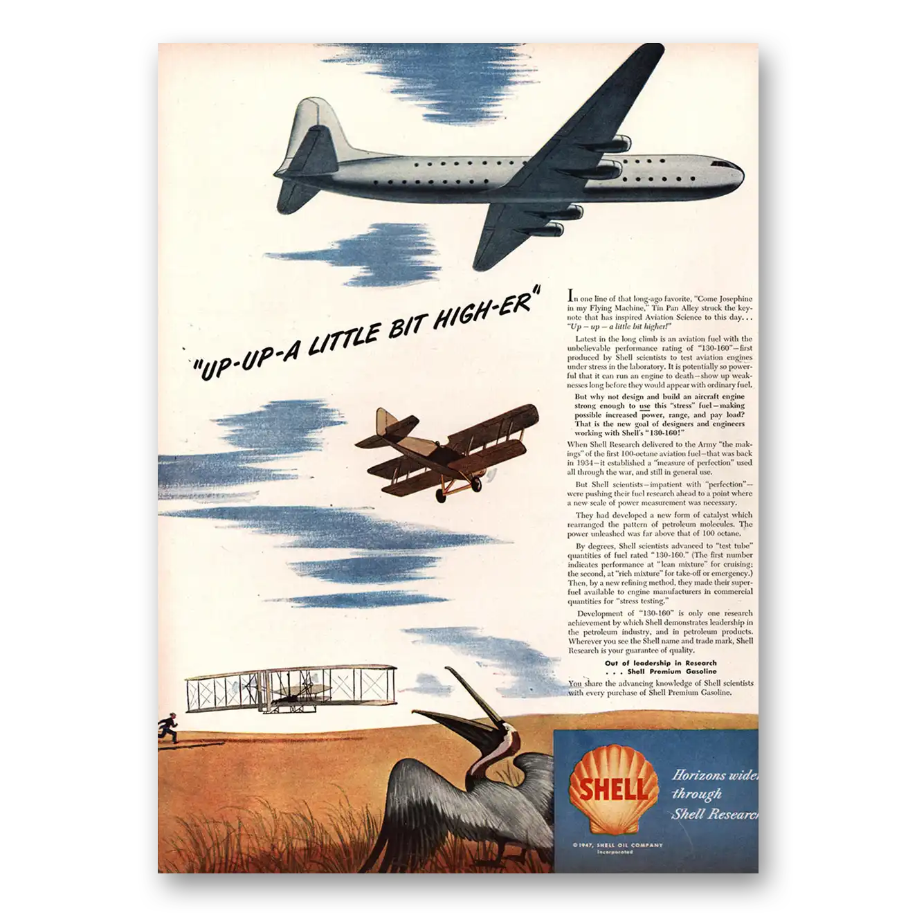 1947 Shell Research Up a Little Bit Higher Vintage Magazine Print Ad