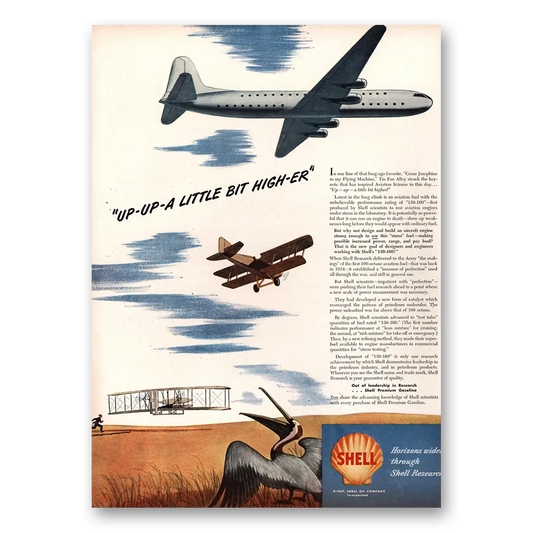 1947 Shell Research Up a Little Bit Higher Vintage Magazine Print Ad