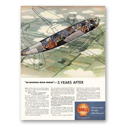 1947 Shell Research 30 Seconds Over Tokyo 5 Years After Vintage Magazine Print Ad