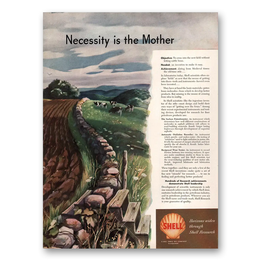 1947 Shell Research Necessity Is the Mother Vintage Magazine Print Ad