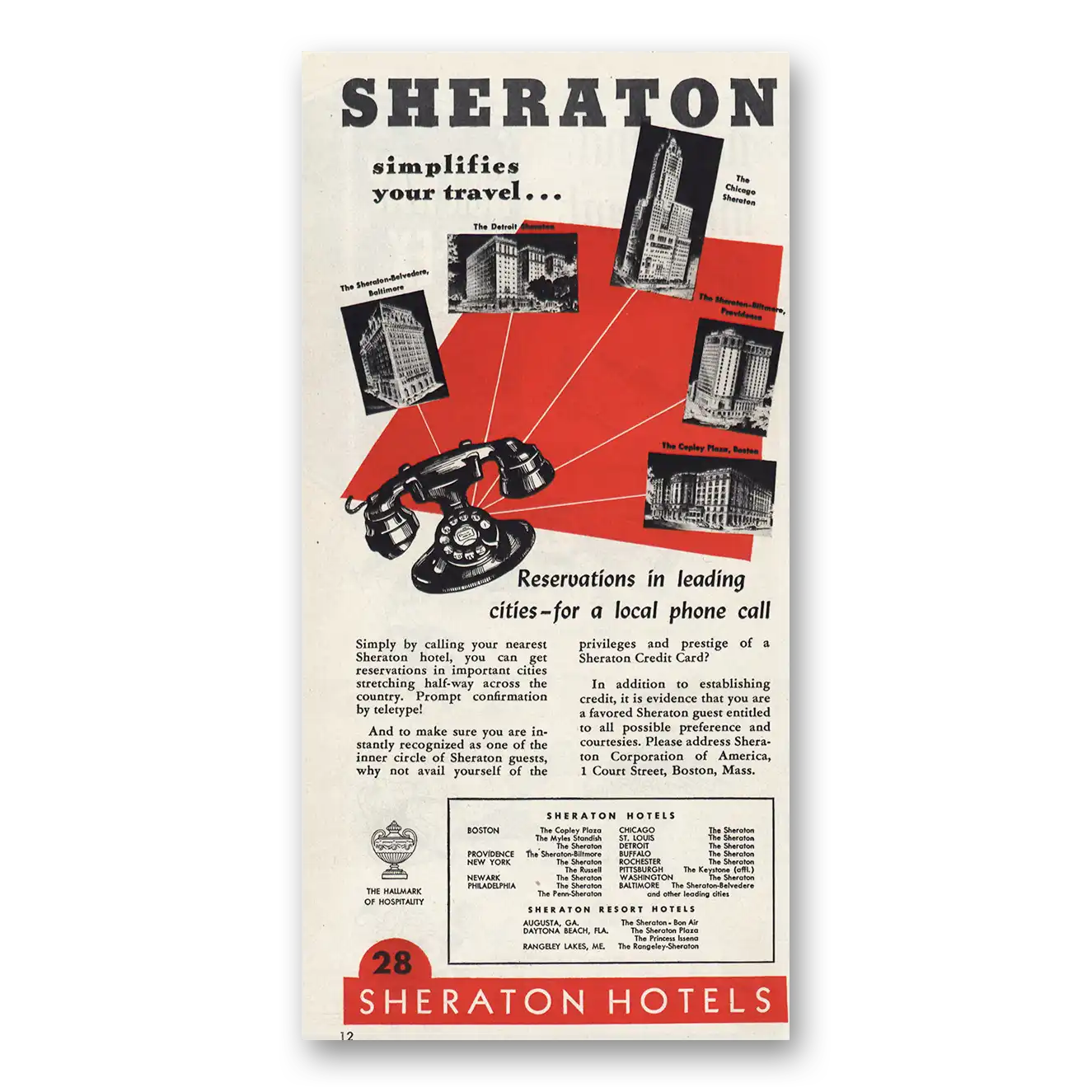 1947 Sheraton Hotels Simplifies Travel Vintage Magazine Print Ad