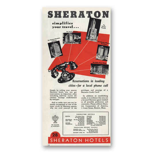 1947 Sheraton Hotels Simplifies Travel Vintage Magazine Print Ad