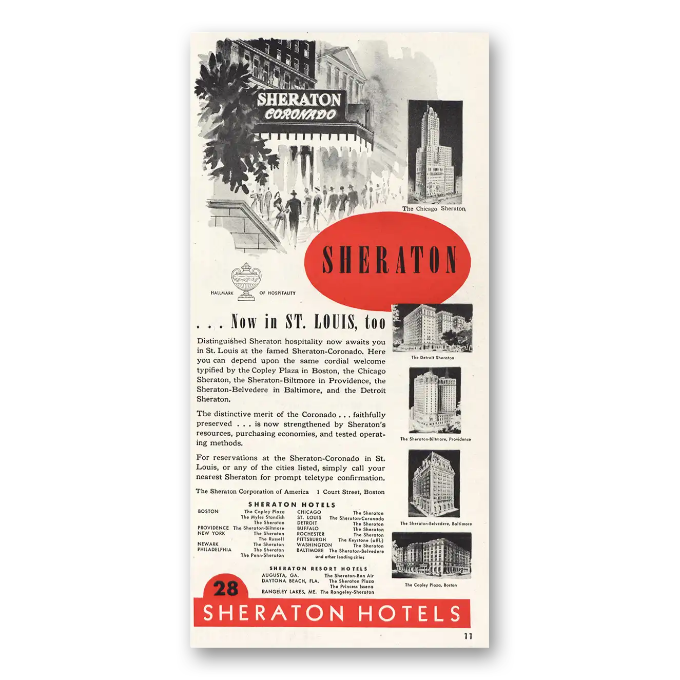 1947 Sheraton Hotels Now In St Louis Vintage Magazine Print Ad