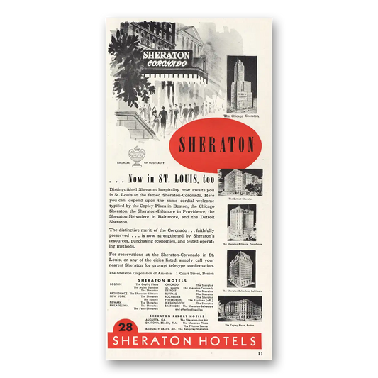 1947 Sheraton Hotels Now In St Louis Vintage Magazine Print Ad