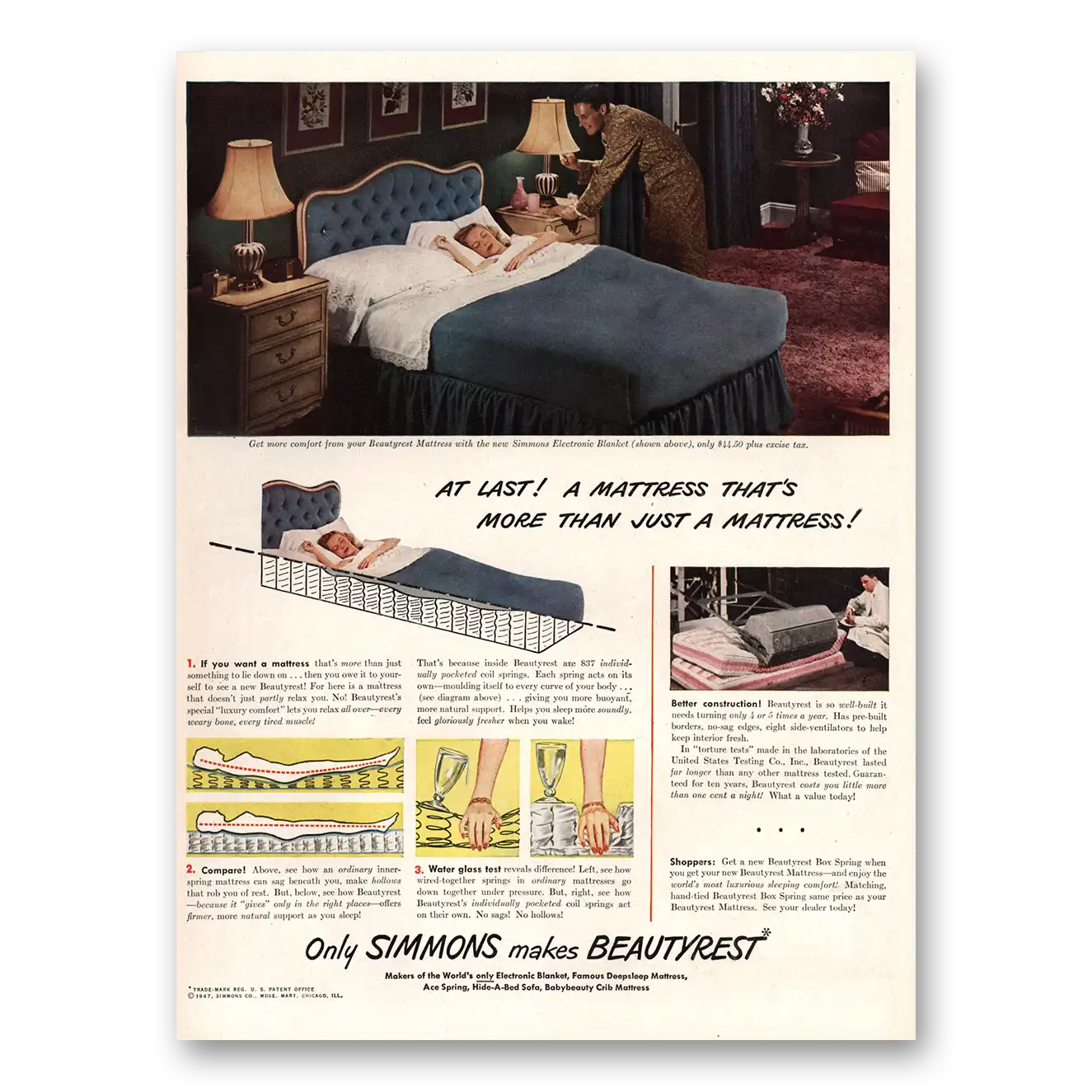 1947 Simmons Beautyrest More Than Just a Mattress Vintage Magazine Print Ad