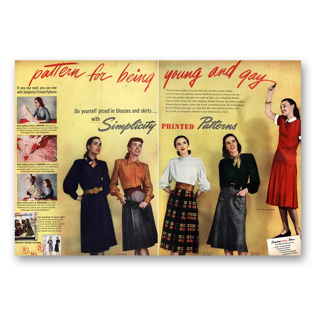 1947 Simplicity Patterns Printed Patterns Young and Gay Vintage Magazine Print Ad