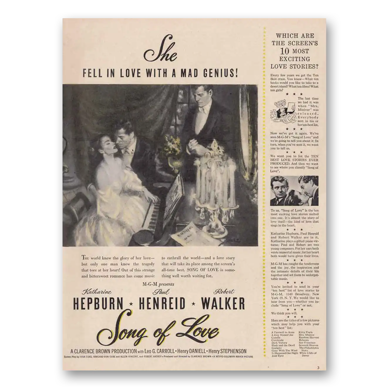 1947 Song of Love Movie Promo Katherine Hepburn Vintage Magazine Print Ad