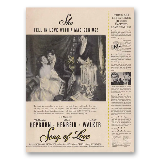 1947 Song of Love Movie Promo Katherine Hepburn Vintage Magazine Print Ad