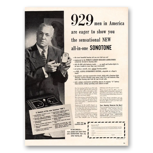 1947 Sonotone Hearing Aid Men in America Vintage Magazine Print Ad