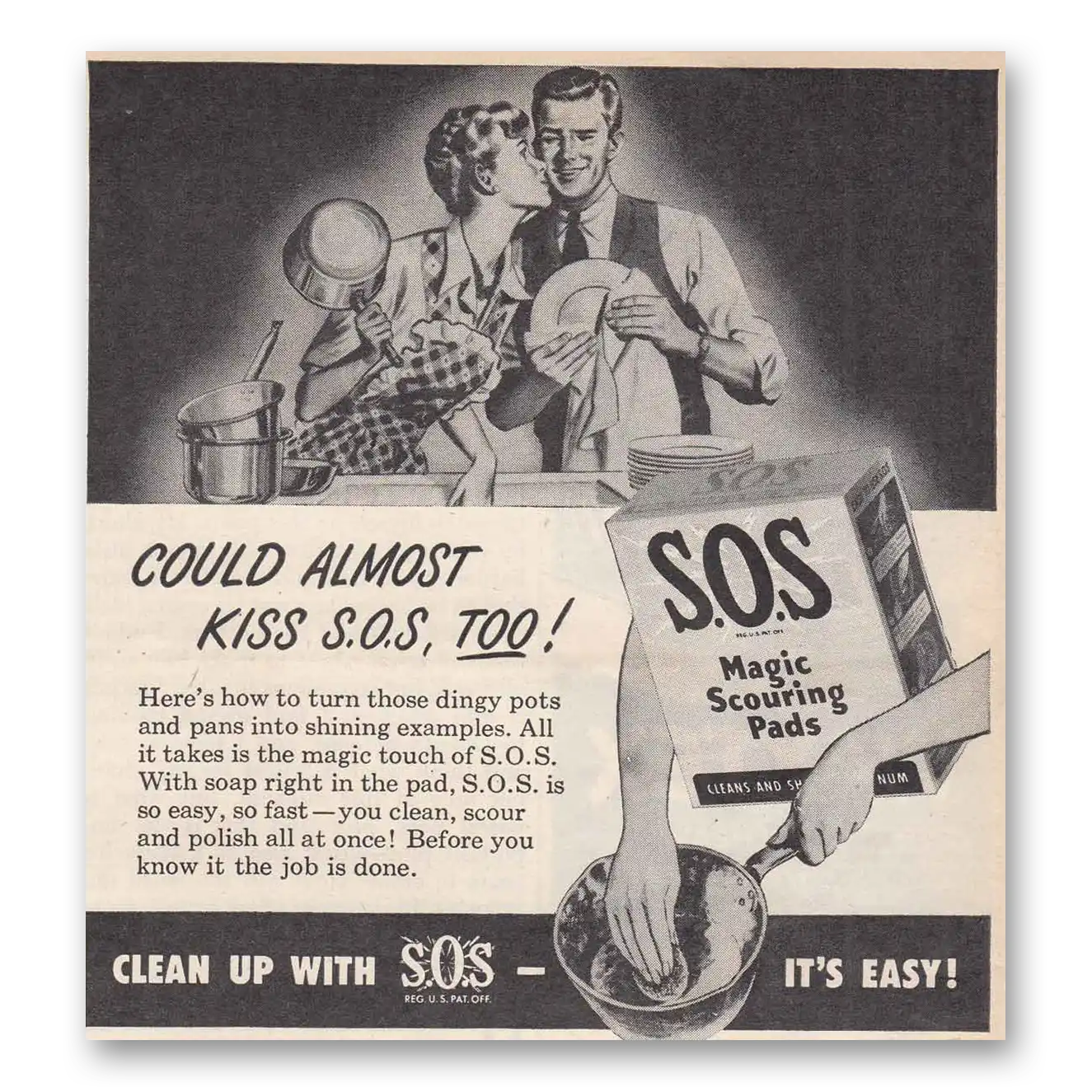 1947 SOS Scouring Pads Could Almost Kiss SOS Too Vintage Magazine Print Ad