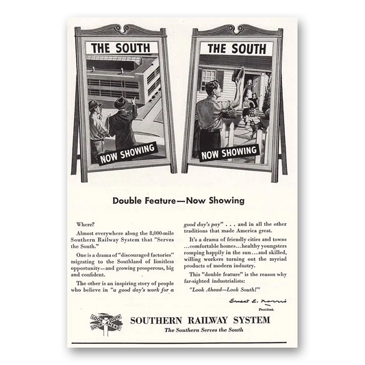 1947 Southern Railway Double Feature Now Showing Vintage Magazine Print Ad