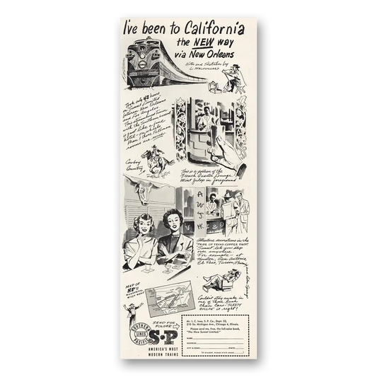 1947 Southern Pacific California New Way via New Orleans Vintage Magazine Print Ad