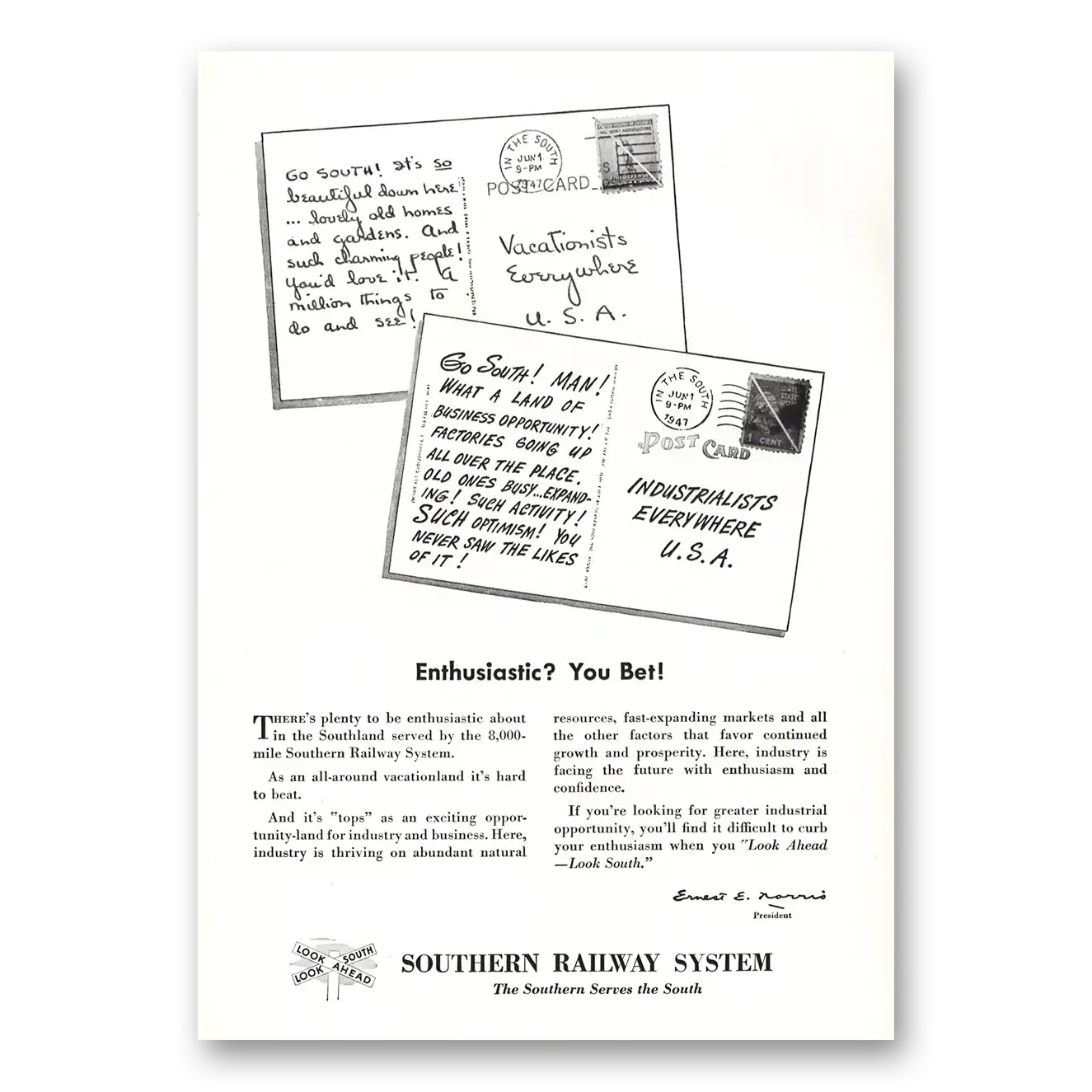 1947 Southern Railway Enthusiastic You Bet Vintage Magazine Print Ad