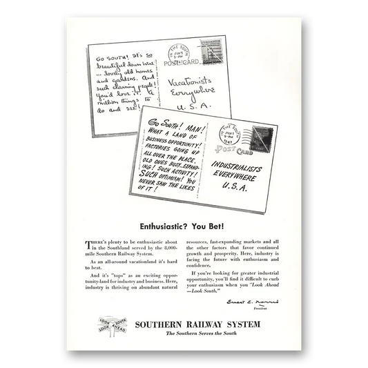 1947 Southern Railway Enthusiastic You Bet Vintage Magazine Print Ad