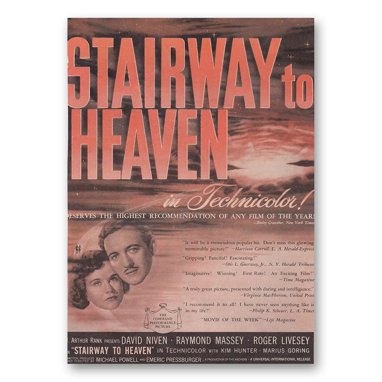 1947 Stairway to Heaven Movie Promo David Niven Vintage Magazine Print Ad