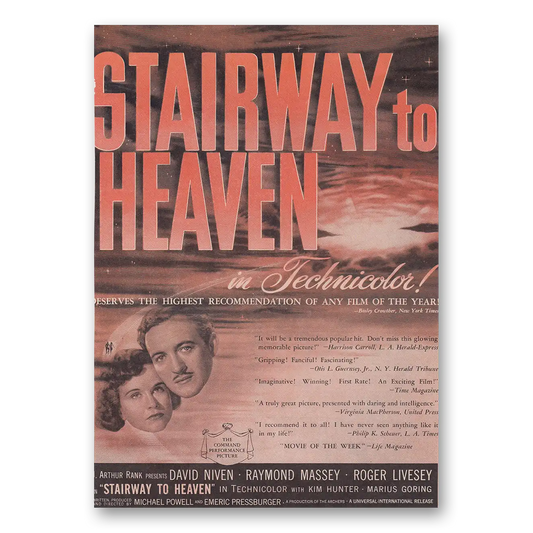 1947 Stairway to Heaven Movie Promo David Niven Vintage Magazine Print Ad