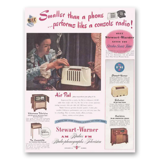 1947 Stewart Warner Air Pal Radio Smaller Than a Phone Vintage Magazine Print Ad