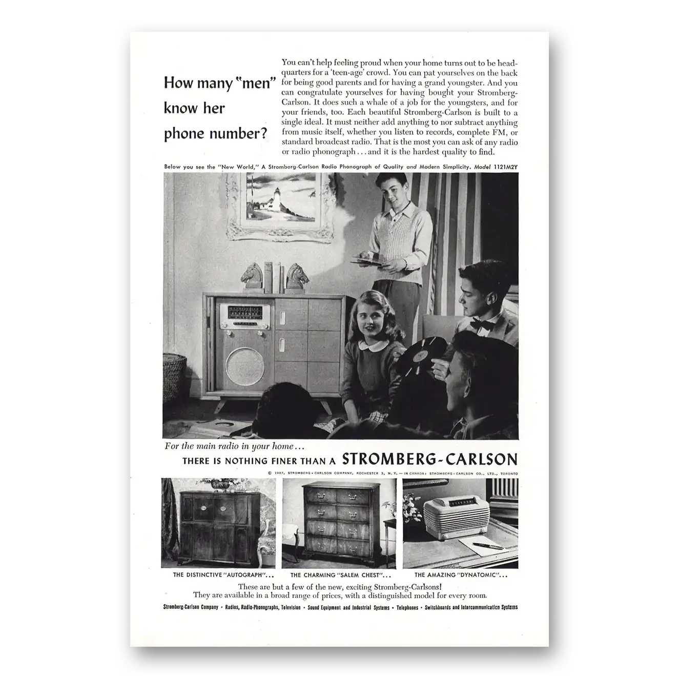 1947 Stromberg Carlson Radios How Many Men Know Her Phone Number Vintage Magazine Print Ad