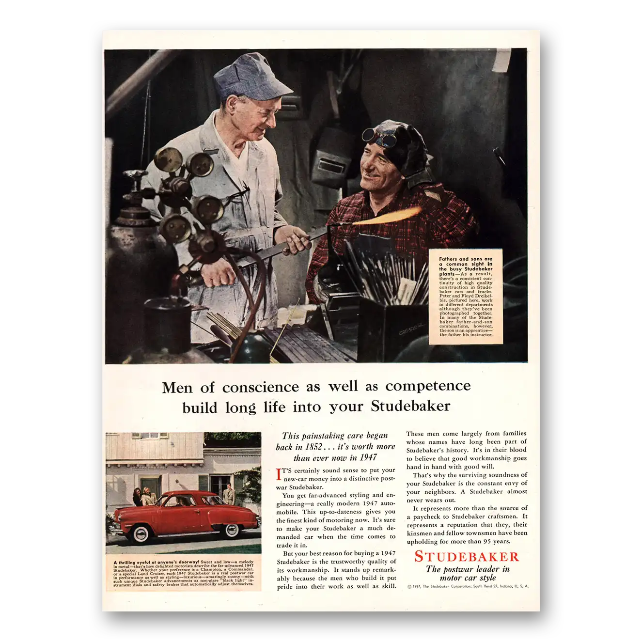 1947 Studebaker Men of Conscience as Well as Competence Vintage Magazine Print Ad