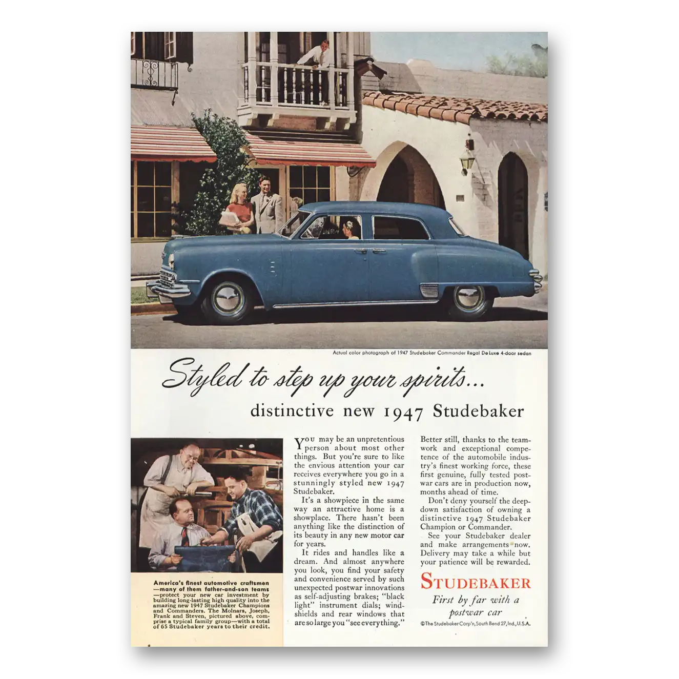 1946 Studebaker Commander Styled to Step Up Your Spirits Vintage Magazine Print Ad