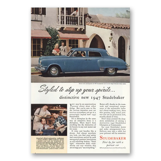 1946 Studebaker Commander Styled to Step Up Your Spirits Vintage Magazine Print Ad