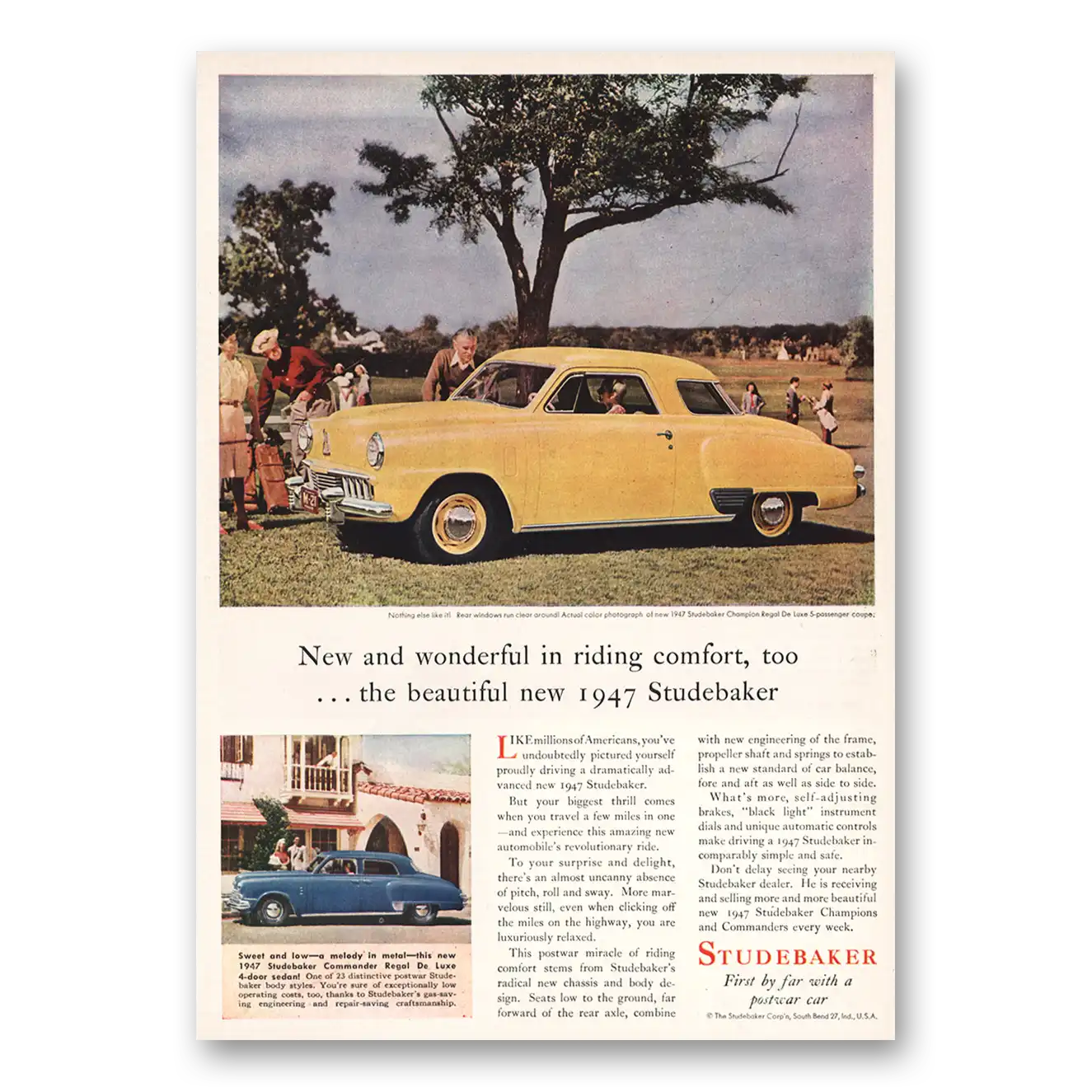 1946 Studebaker Champions Wonderful In Riding Comfort Vintage Magazine Print Ad