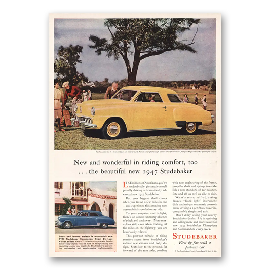 1946 Studebaker Champions Wonderful In Riding Comfort Vintage Magazine Print Ad