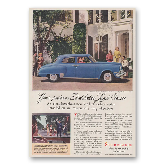 1947 Studebaker Land Cruiser Postwar Ultra Luxurious Vintage Magazine Print Ad