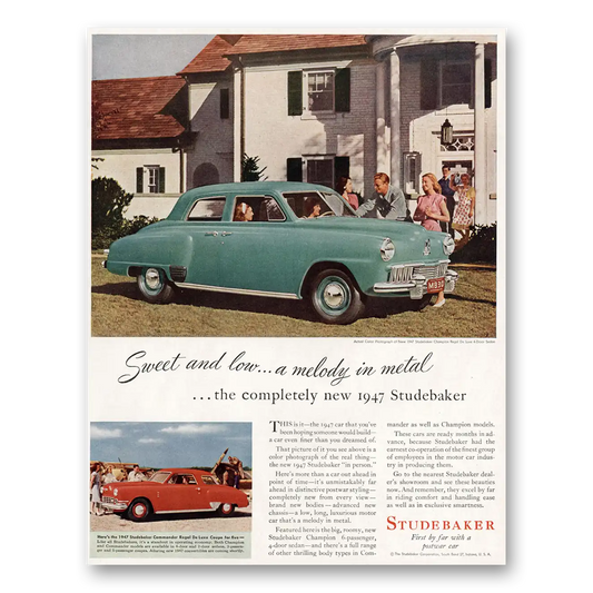 1946 Studebaker Champions Sweet and Low Vintage Magazine Print Ad