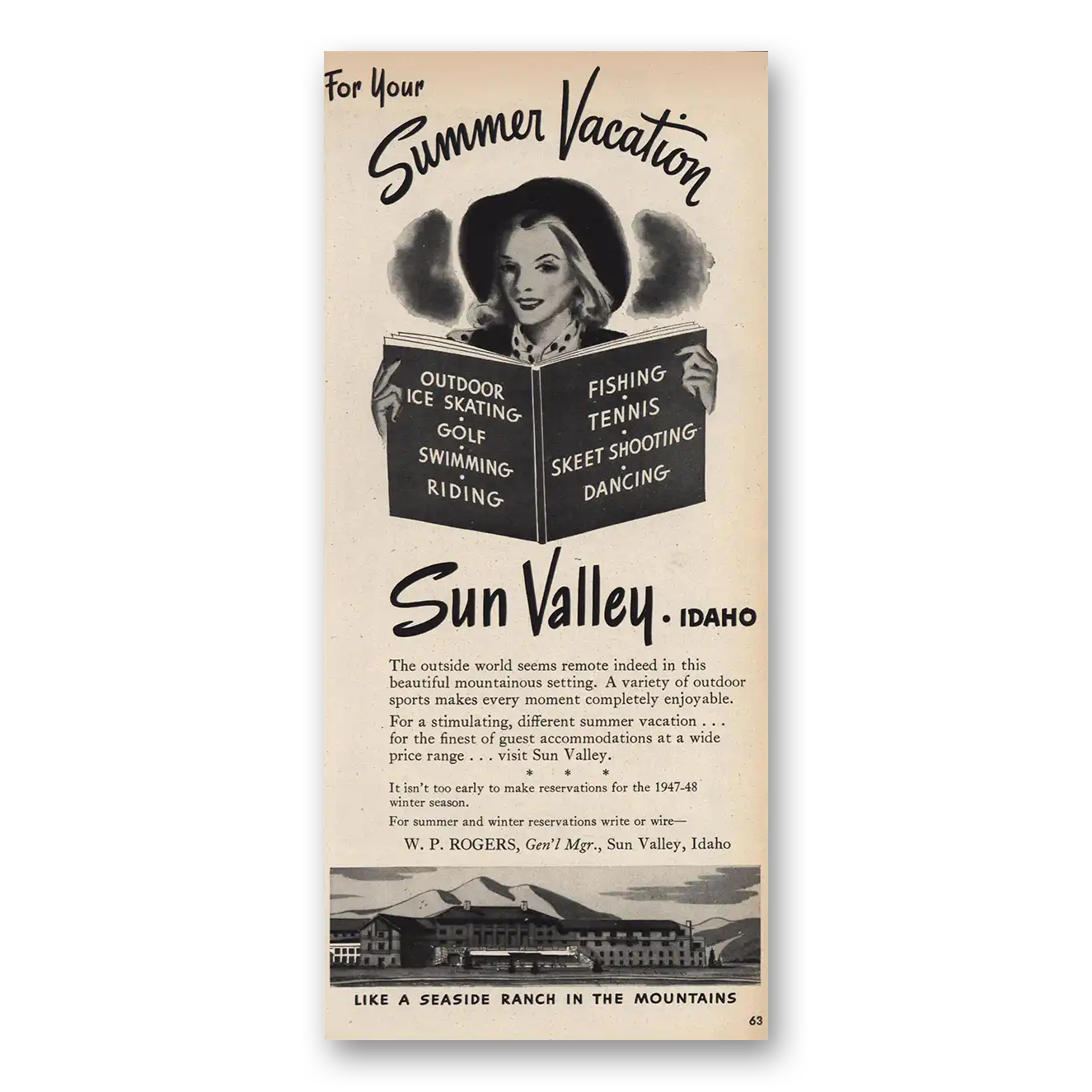 1947 Sun Valley Summer Vacation Vintage Magazine Print Ad