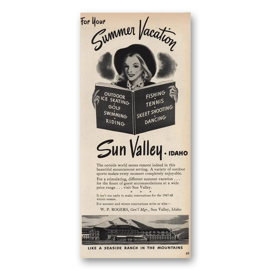 1947 Sun Valley Summer Vacation Vintage Magazine Print Ad